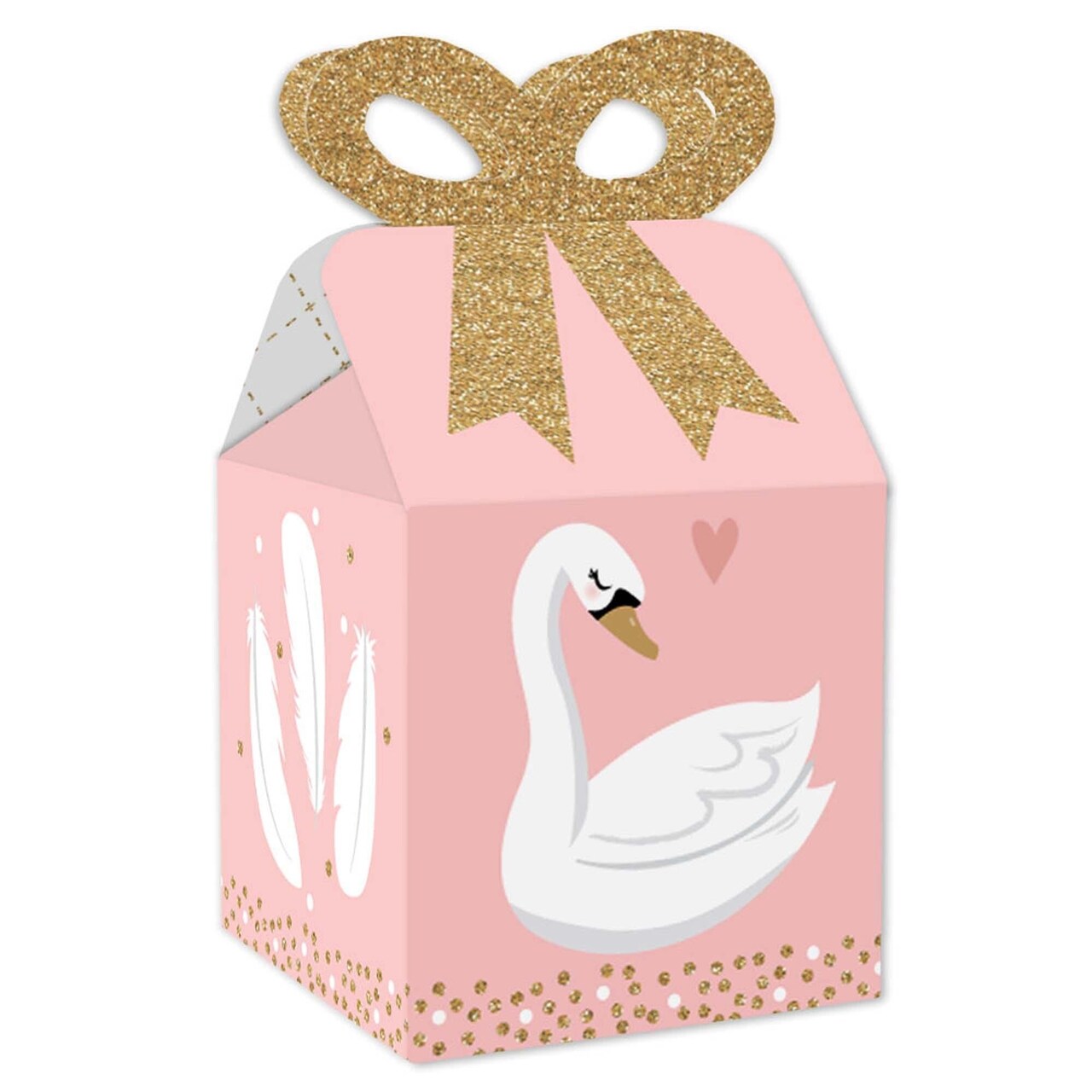 Big Dot of Happiness Swan Soiree - Square Favor Gift Boxes - White Swan Baby Shower or Birthday Party Bow Boxes - Set of 12